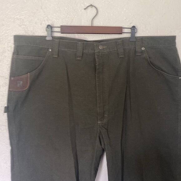 Wrangler Jeans Riggs Workwear Olive Green Size 48X30 Carpenter Like New - Picture 2 of 10